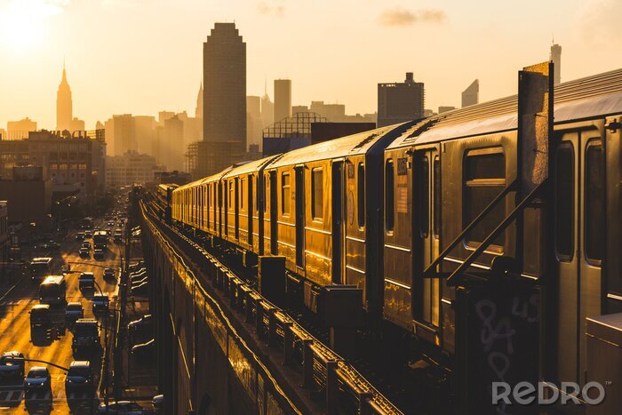 Tableau  Train à New York au coucher du soleil