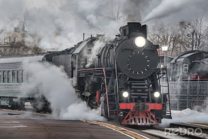 Tableau  Train à vapeur noir en automne