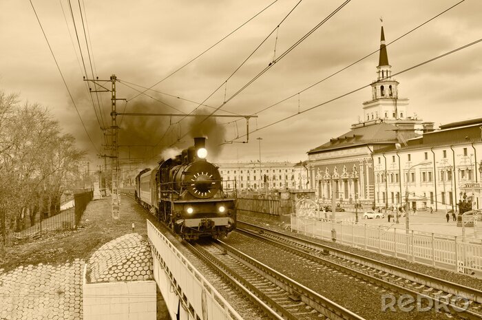 Tableau  Train à vapeur station à Moscou
