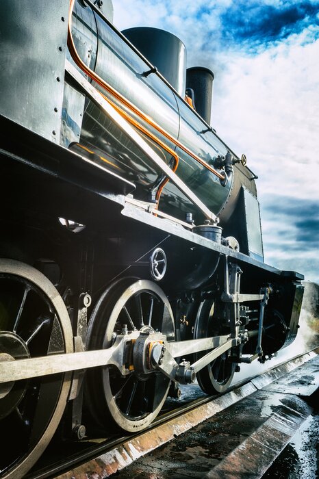 Tableau  Train rétro fond nuages