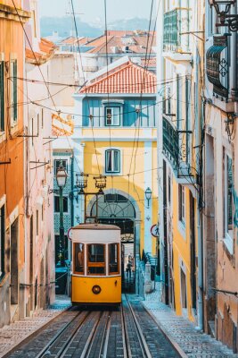 Tableau  Tramway jaune de la ville de Lisbonne