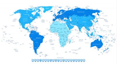 Très détaillé, mondiale, carte, continent, différent, bleu, couleur