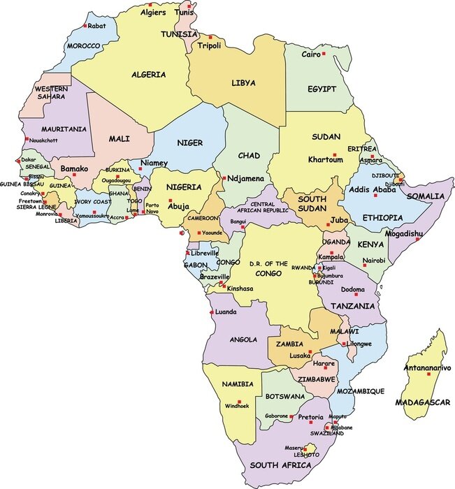 Tableau  Très détaillée Carte de l'Afrique politique.