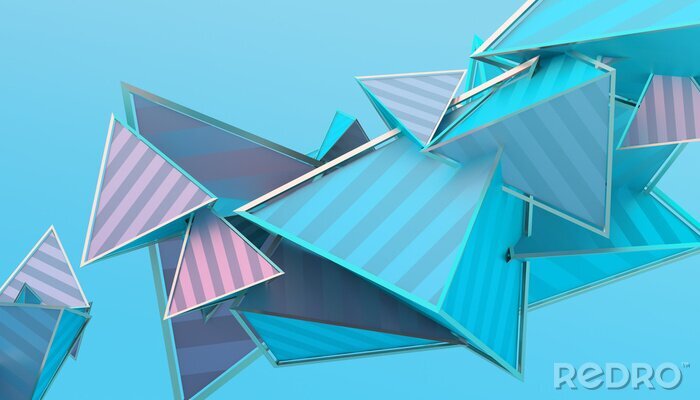 Tableau  triangles 3d aux couleurs bleu-rose