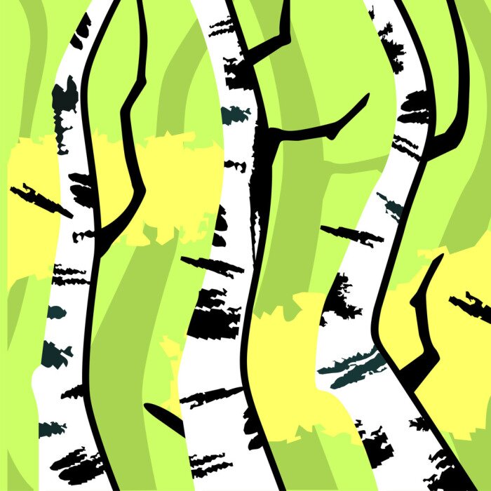 Tableau  Trois arbres sur fond vert