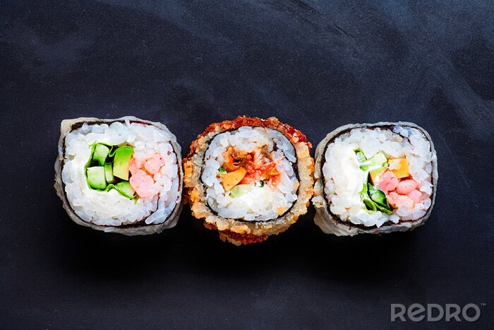 Tableau  Trois, coloré, sushi, noir, copyspace