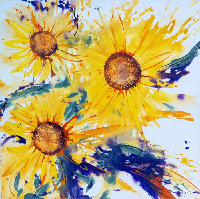 Tableau  Trois tournesols en fleurs