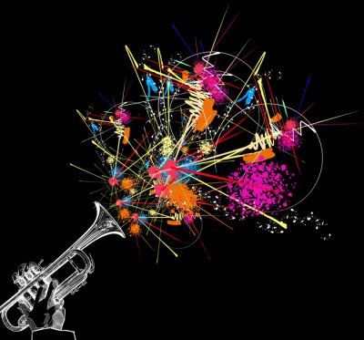 Tableau  trompette avec une décoration abstraite colorée