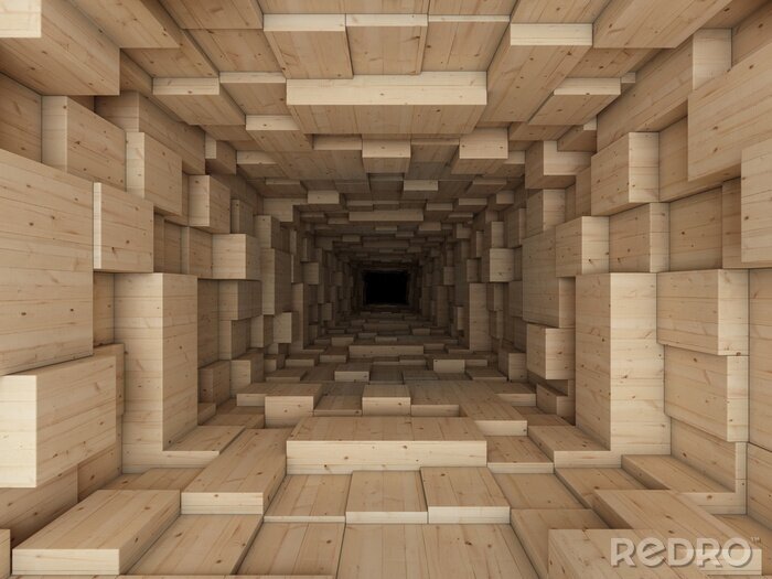 Tableau  Tunnel 3D en cubes de bois