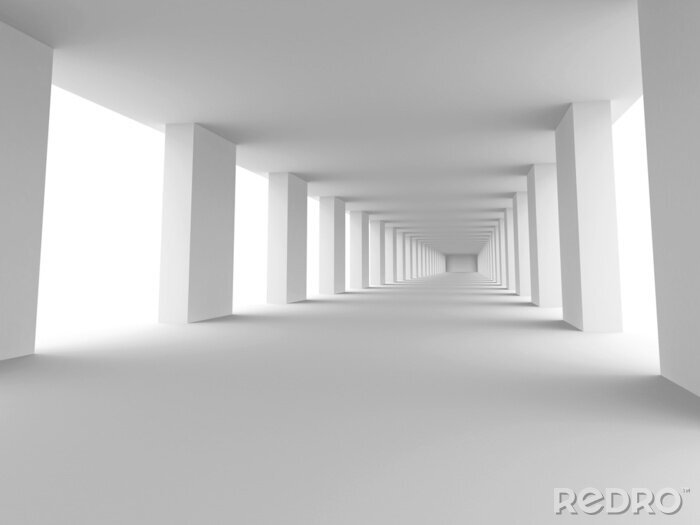 Tableau  Tunnel 3D futuriste blanc avec colonnes