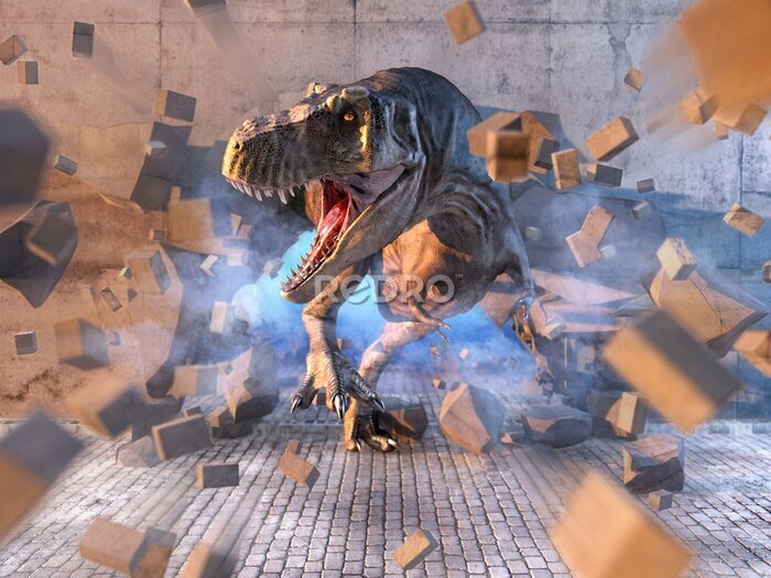 Tableau  Tyrannosaurus Rex menaçant dans un mur de béton