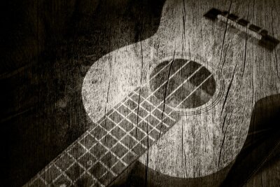 Tableau  Ukulele in the wood texture background