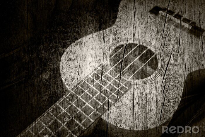 Tableau  Ukulele in the wood texture background