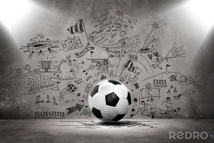 Tableau  Un ballon de football avec un mur de béton en arrière-plan
