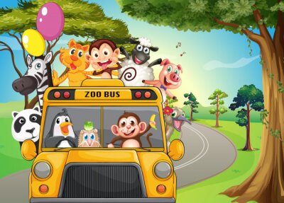 Un bus plein d'animaux de zoo