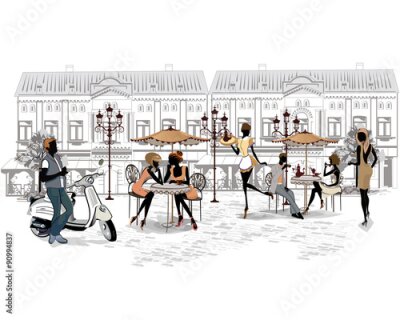 Un café dans la vieille ville au style graphique