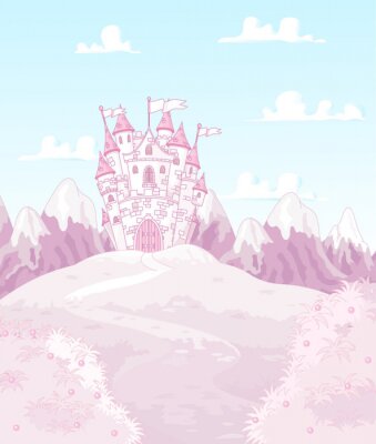 Un château rose dans des montagnes roses