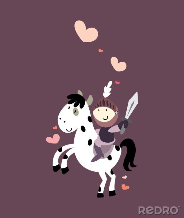 Tableau  Un chevalier sur un cheval blanc avec des taches noires