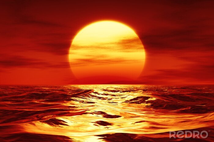 Tableau  un coucher de soleil sur la mer sauvage