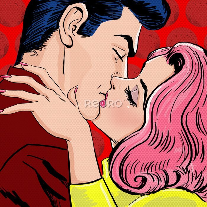 Tableau  Un couple s'embrassant dans un style pop art