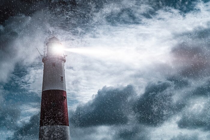 Tableau  Un grand phare par une nuit d'orage