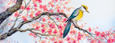 Tableau  Un oiseau sur un arbre de printemps