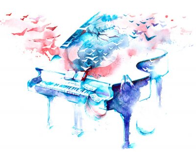 Un piano et des notes d'aquarelle abstraites