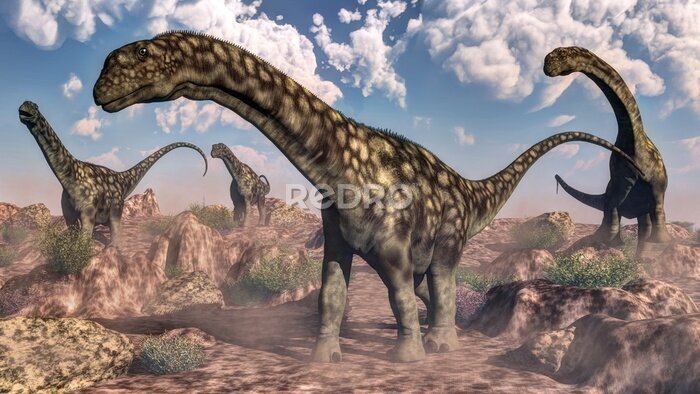 Tableau  Un troupeau d'Argentinosaurus se déplaçant