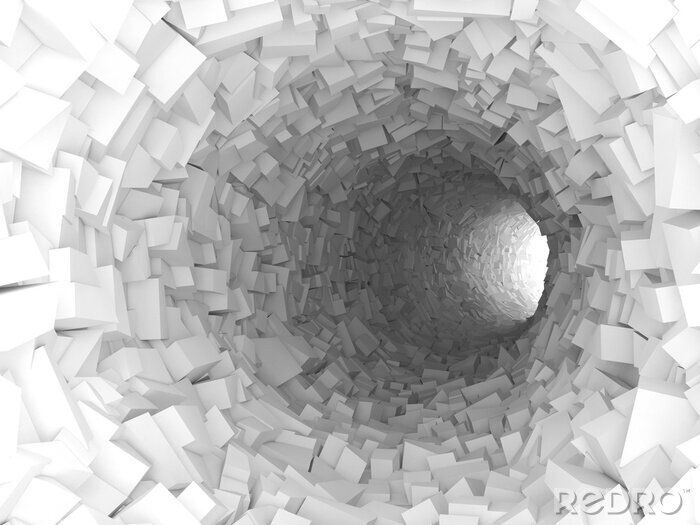 Tableau  Un tunnel 3D avec des cubes et des rectangles