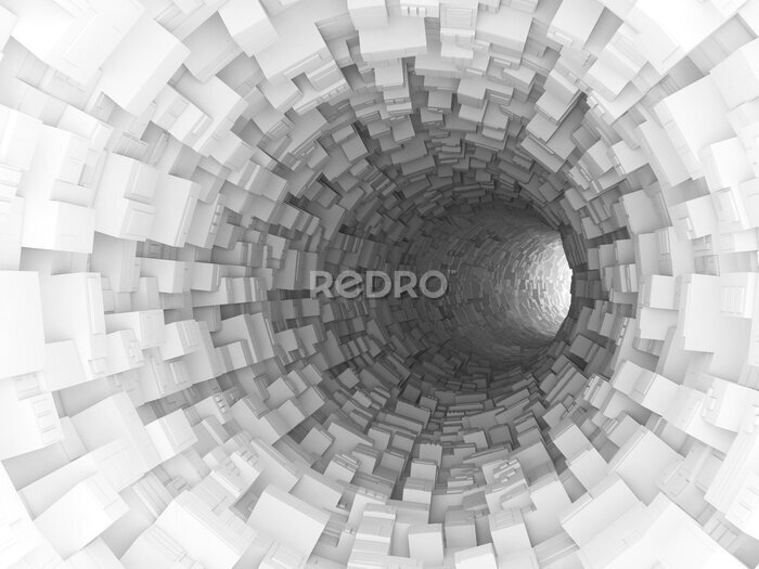 Tableau  Un tunnel 3D composé de formes rectangulaires blanches