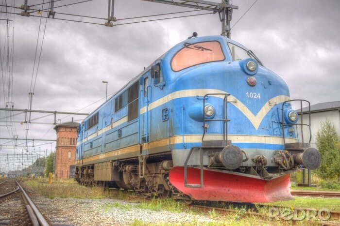 Tableau  Un vieux train bleu en Värnamo (HDR)
