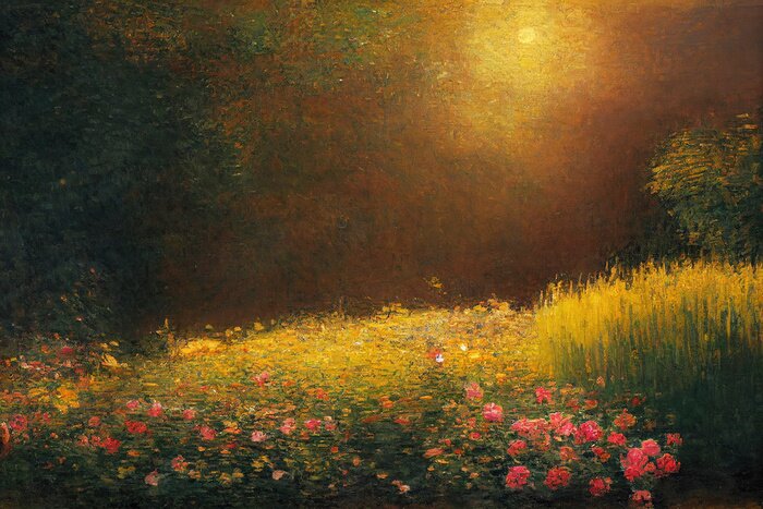 Tableau  Une clairière au bout du jardin