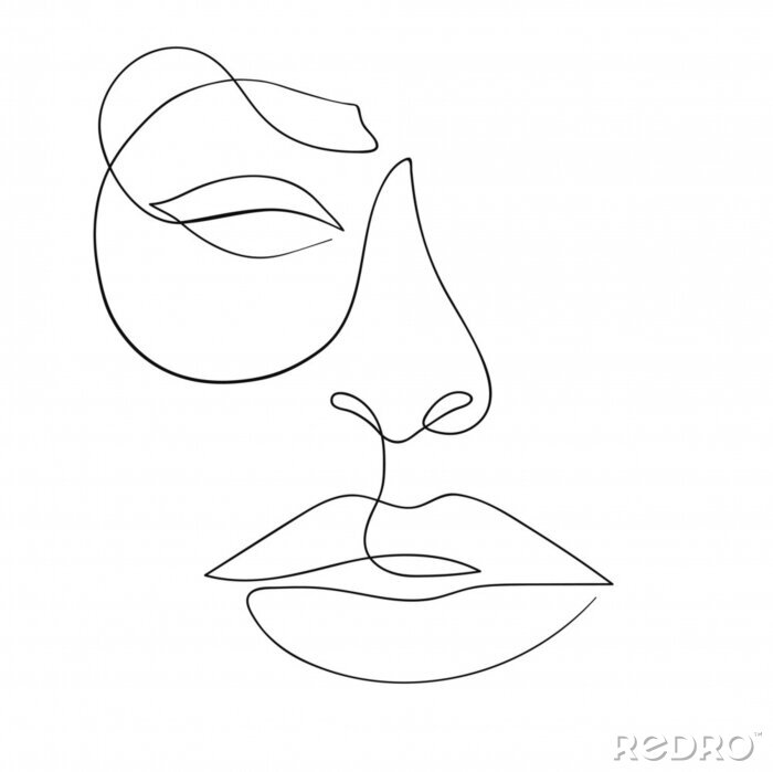 Tableau  Une face de dessin au trait. Art de minimalisme moderne, contour esthétique. Style minimaliste de portrait de femme abstraite. Illustration vectorielle d'une seule ligne