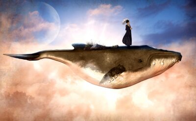 Tableau  Une femme voyageant sur une baleine