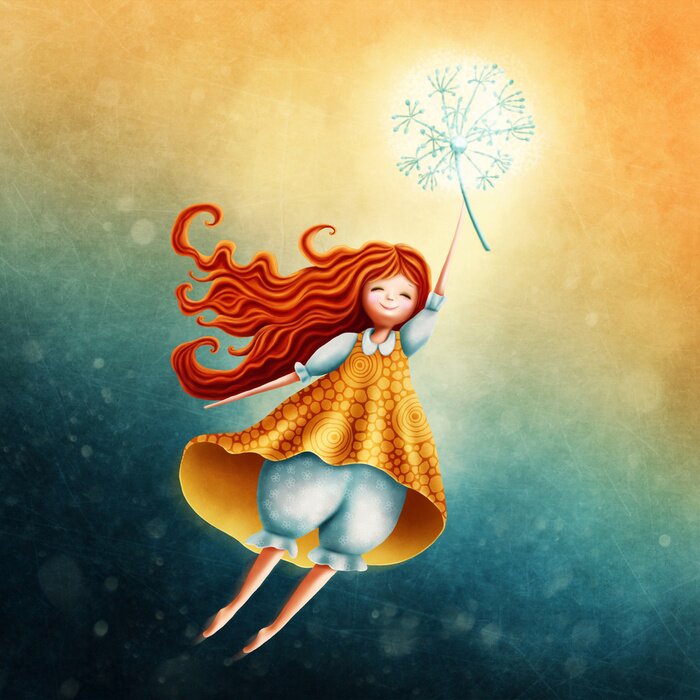 Tableau  Une fille portée par un pissenlit