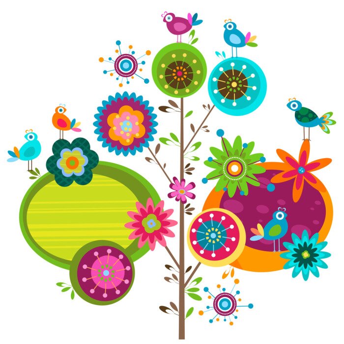 Tableau  Une fleur arc-en-ciel entourée d'oiseaux colorés