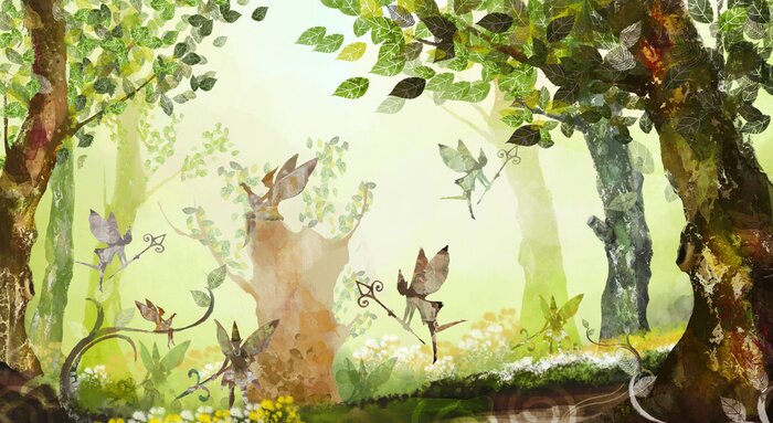 Tableau  Une forêt pleine de fées volantes