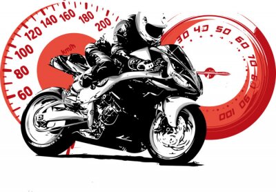 Tableau  Une moto avec des compteurs de vitesse en arrière-plan