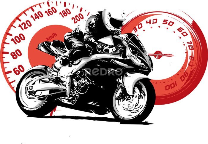 Tableau  Une moto avec des compteurs de vitesse en arrière-plan