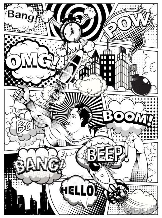 Tableau  Une page d'une bande dessinée de super-héros