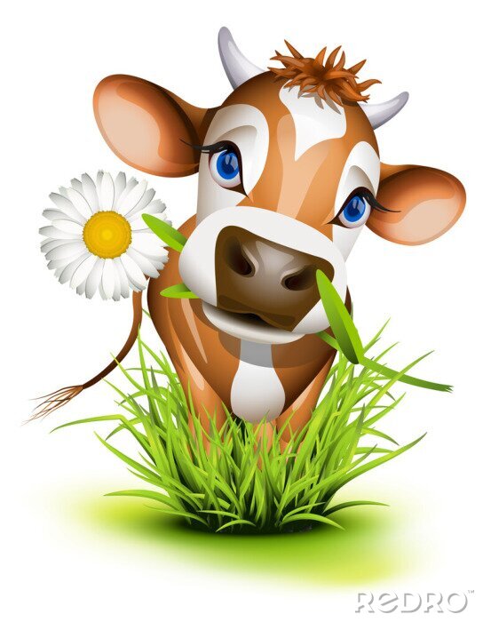 Tableau  Une vache brune debout dans l'herbe