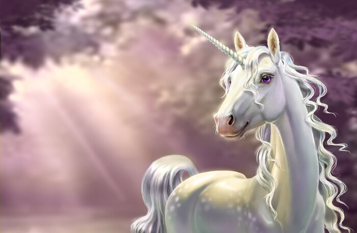 Tableau  Unicorn in the forest, close-up