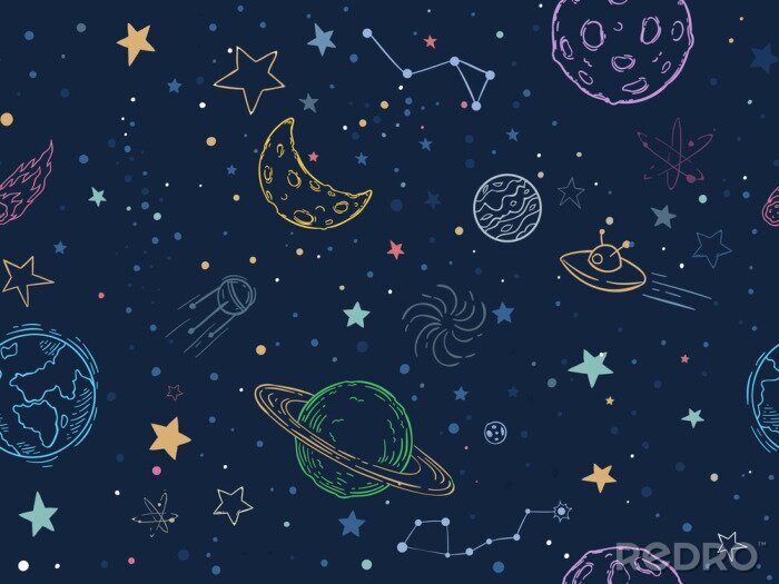 Tableau  Univers coloré avec des étoiles et des planètes