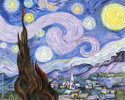 Tableau  Van Gogh The Starry Night adult coloring page