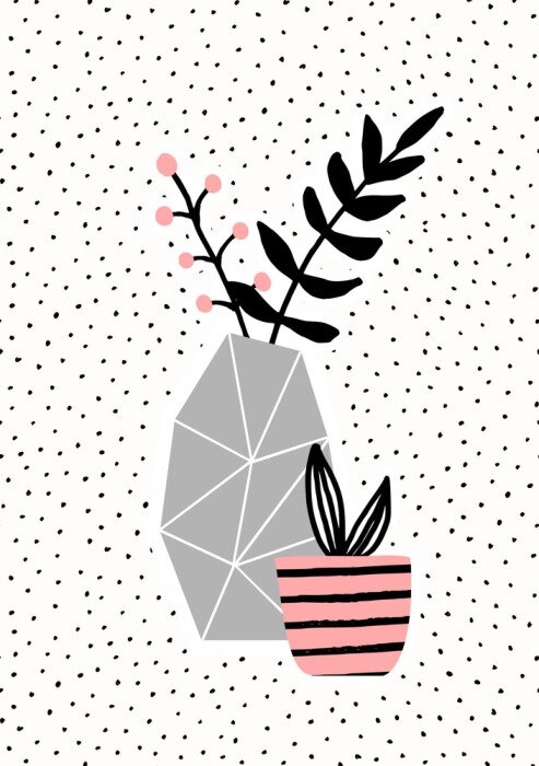 Tableau  Vase en béton et pot rose