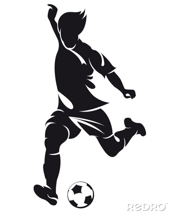 Tableau  Vecteur de football (soccer) joueur avec le ballon silhouette isolée