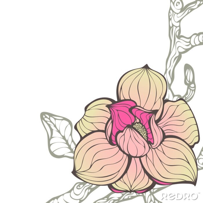 Tableau  Vecteur main de fond floral avec des fleurs de magnolia