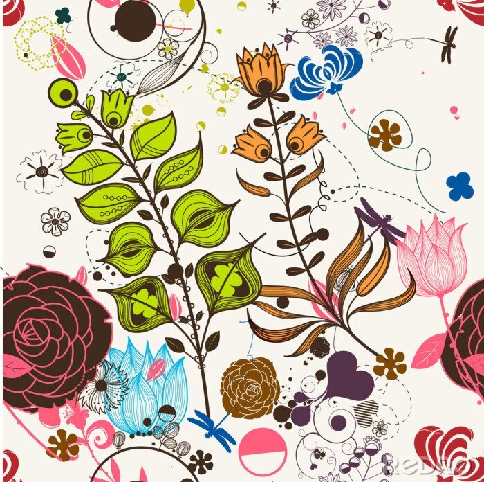Tableau  Vecteur Retro Floral (Seamless)