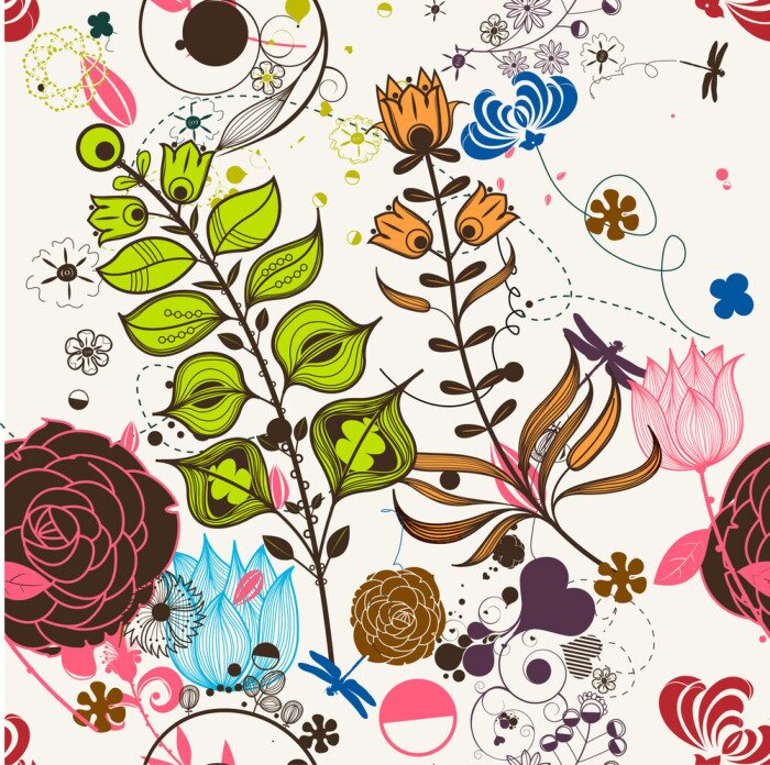 Tableau  Vecteur Retro Floral (Seamless)