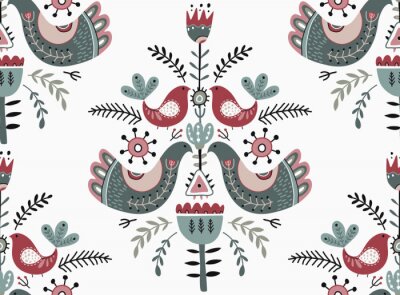 Tableau  Vector Christmas seamless pattern in scandinavian style.